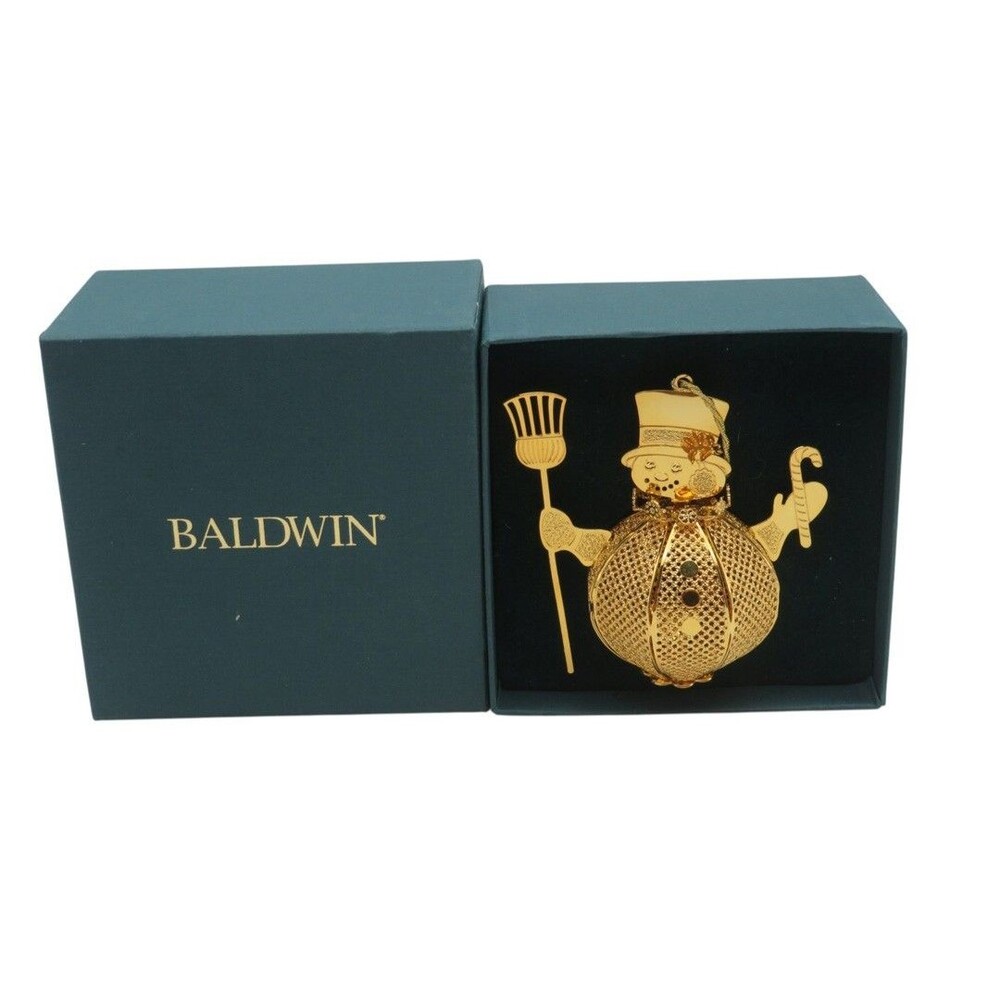 Vintage 1996 Baldwin Brass 24k Gold Finish Mr Snowman 3D Ornament Boxed 7181.010